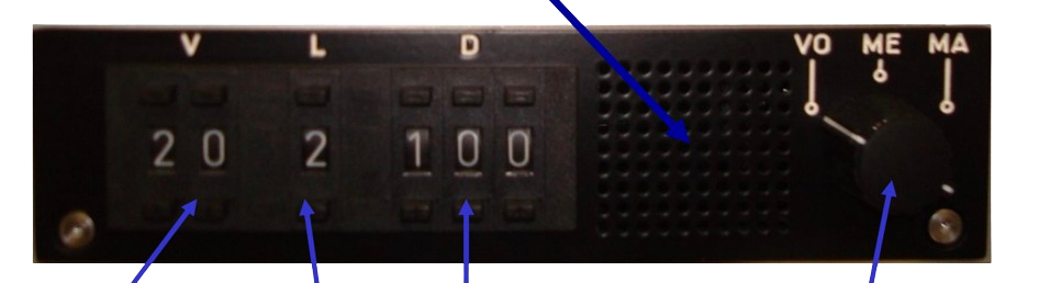 Front panel of the cab ground-to-train radio module, with the repaired areas marked